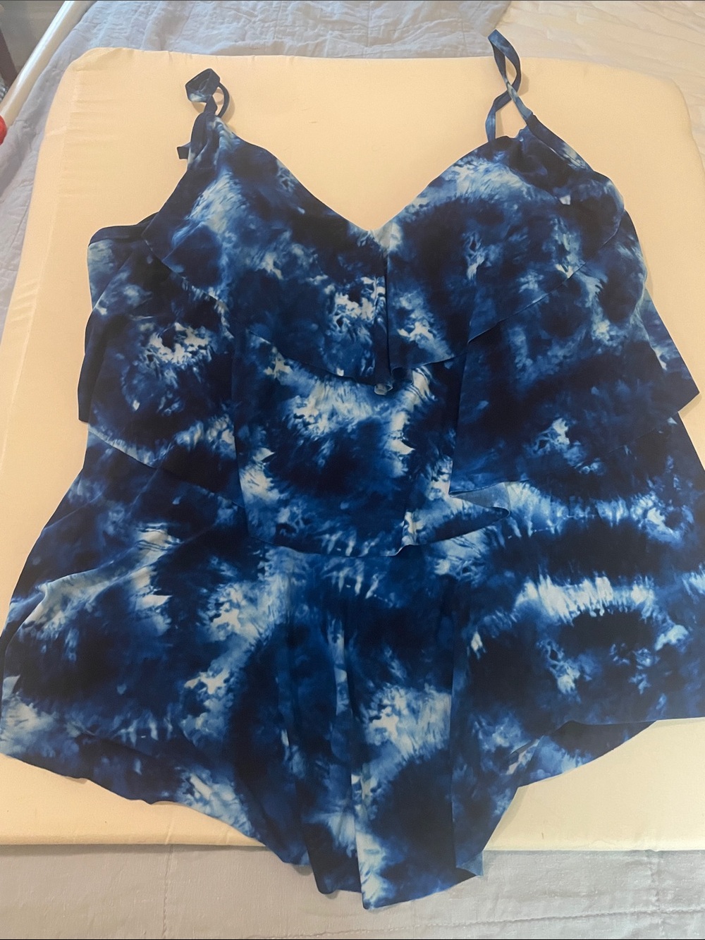 Aqua Green Blue Tie-Dye Ruffle tankini